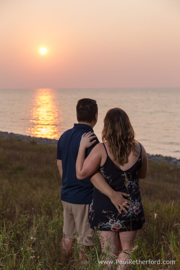 lake michigan engagement sunset photo