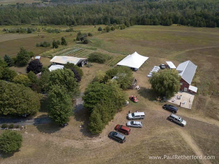 aerial wedding photo petoskey rustic farm