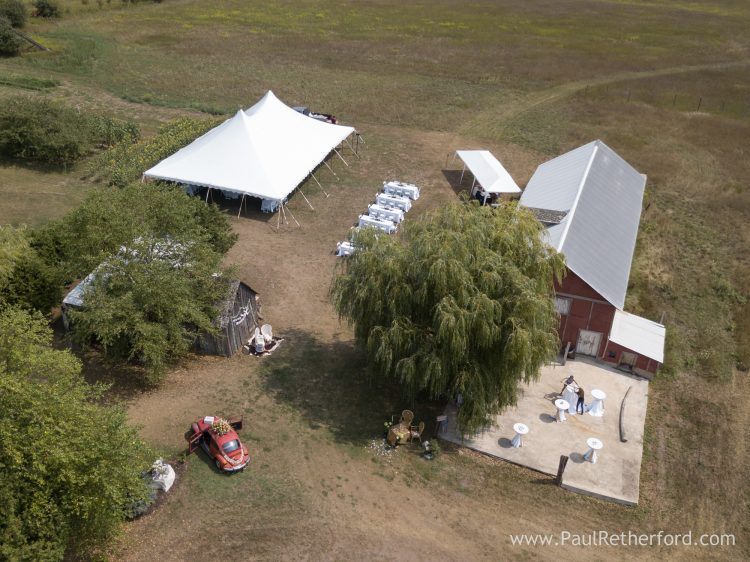 aerial wedding photo rustic barn petoskey