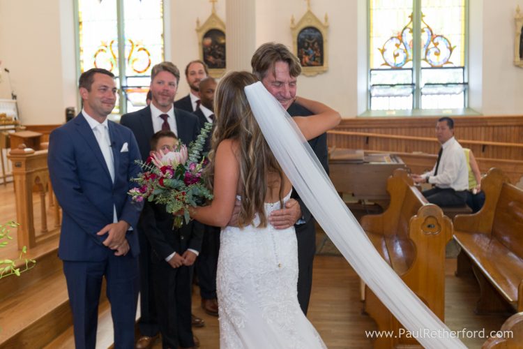 catholic church mackinac island wedding photo