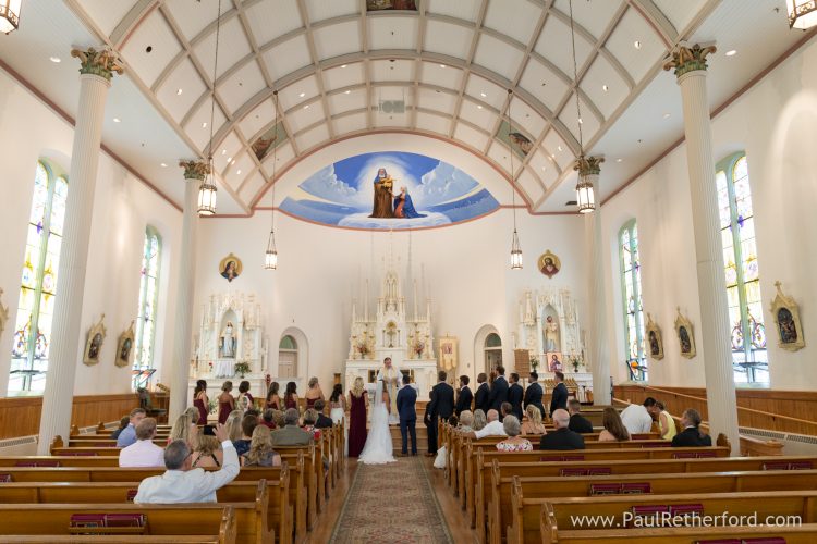 mackinac island interior wedding photo ste anne church