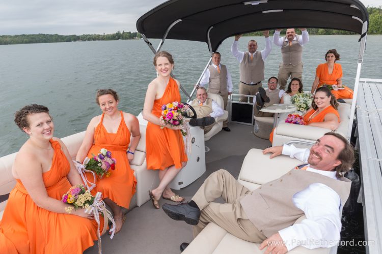 pontoon boat wedding photo