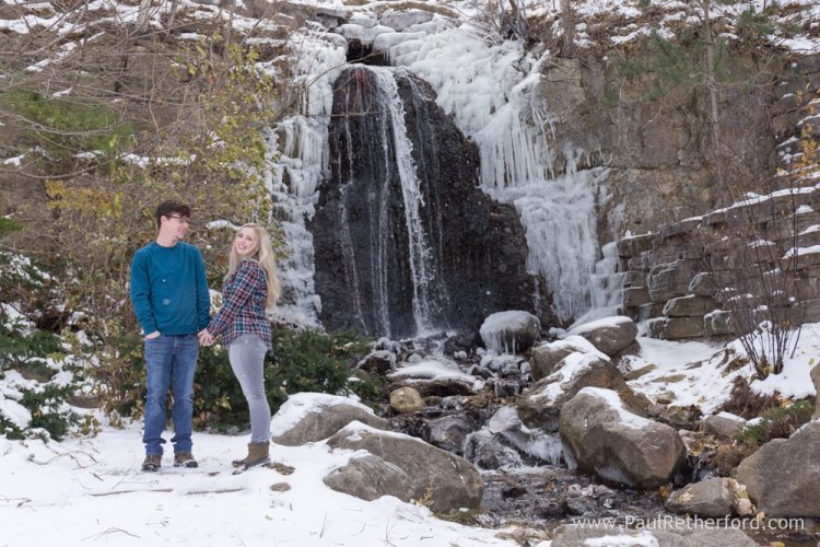 waterfall petoskey winter engagement photo