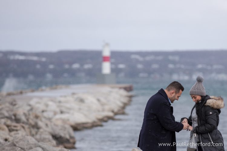 petoskey lighthouse engagement photo