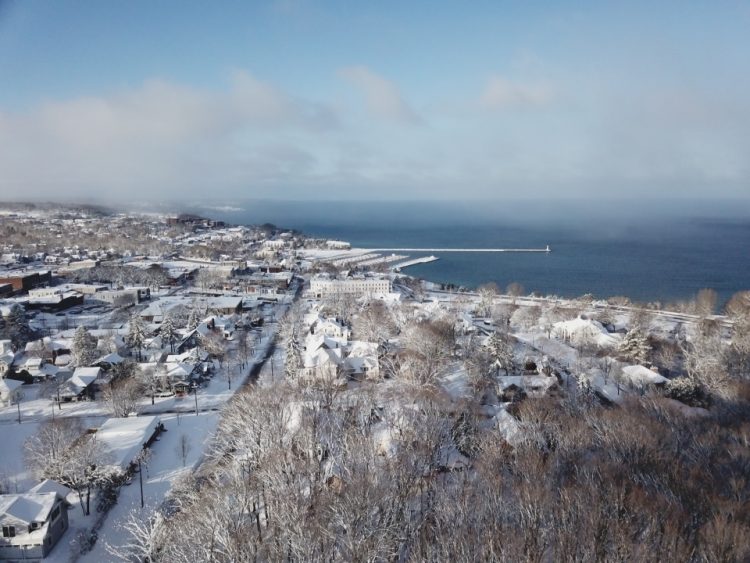 northern michigan winter aerial photo