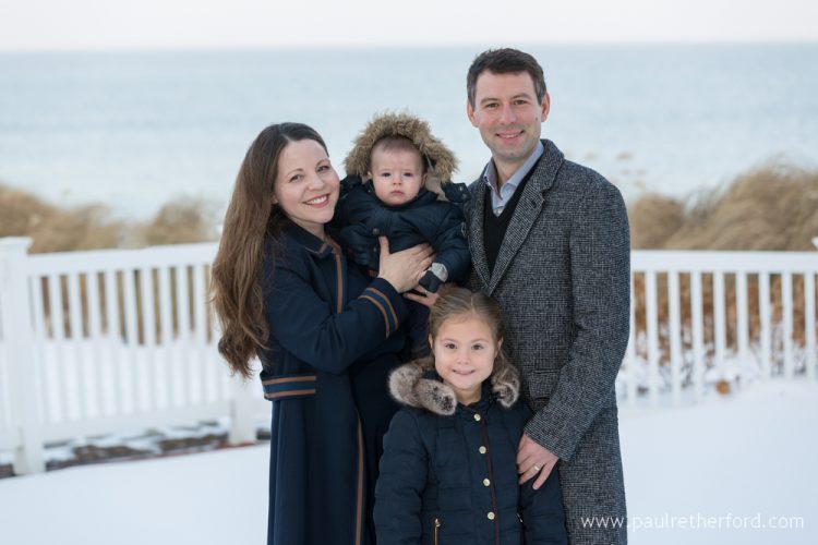 winter bay harbor family photo