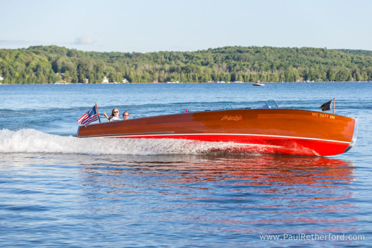 Walloon Lake Engagement Photography HackerCraft Wooden Boat Northern Michigan 