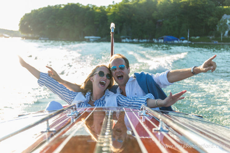 Walloon Lake Engagement Photography HackerCraft Wooden Boat Northern Michigan 