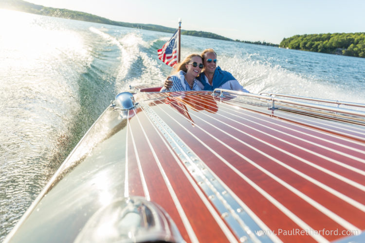 Walloon Lake Engagement Photography HackerCraft Wooden Boat Northern Michigan 
