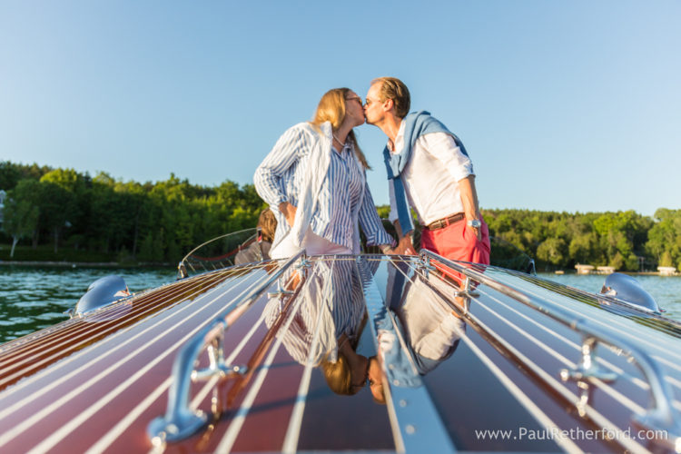 Walloon Lake Engagement Photography HackerCraft Wooden Boat Northern Michigan 