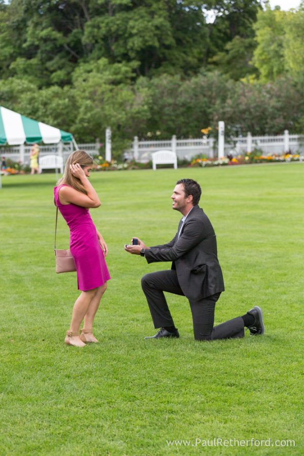 Grand Hotel surprise Engagement Mackinac Island Northern Michigan 
