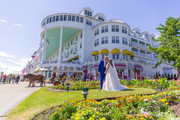 Grand Hotel Mackinac Island tea garden fountain lawn Wedding Photography