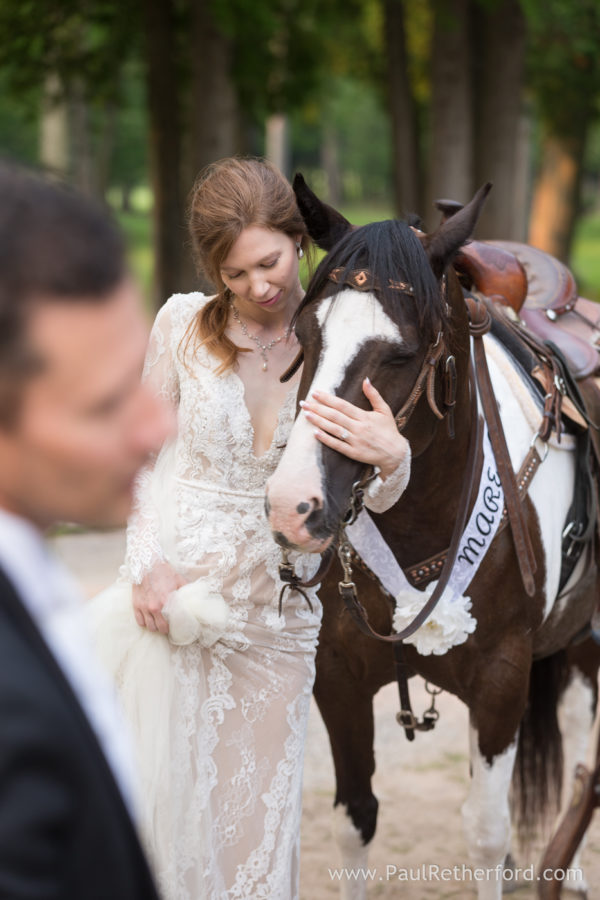 bride with horse mackinac island photo
