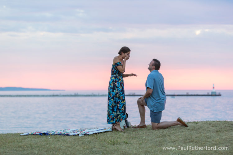 Surprise Wedding Engagement session Petoskey waterfront bayfront park photography