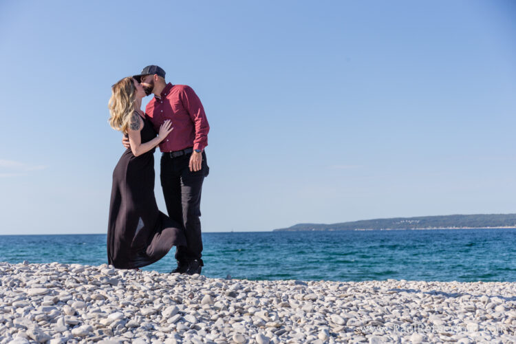 Surprise Engagement Petoskey Northern Michigan breakwall lighthouse Bayfront Park Photography